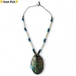 Vintage Handmade Navajo Abalone Necklace w/ Hidden Pouch – Rare Statement Piece